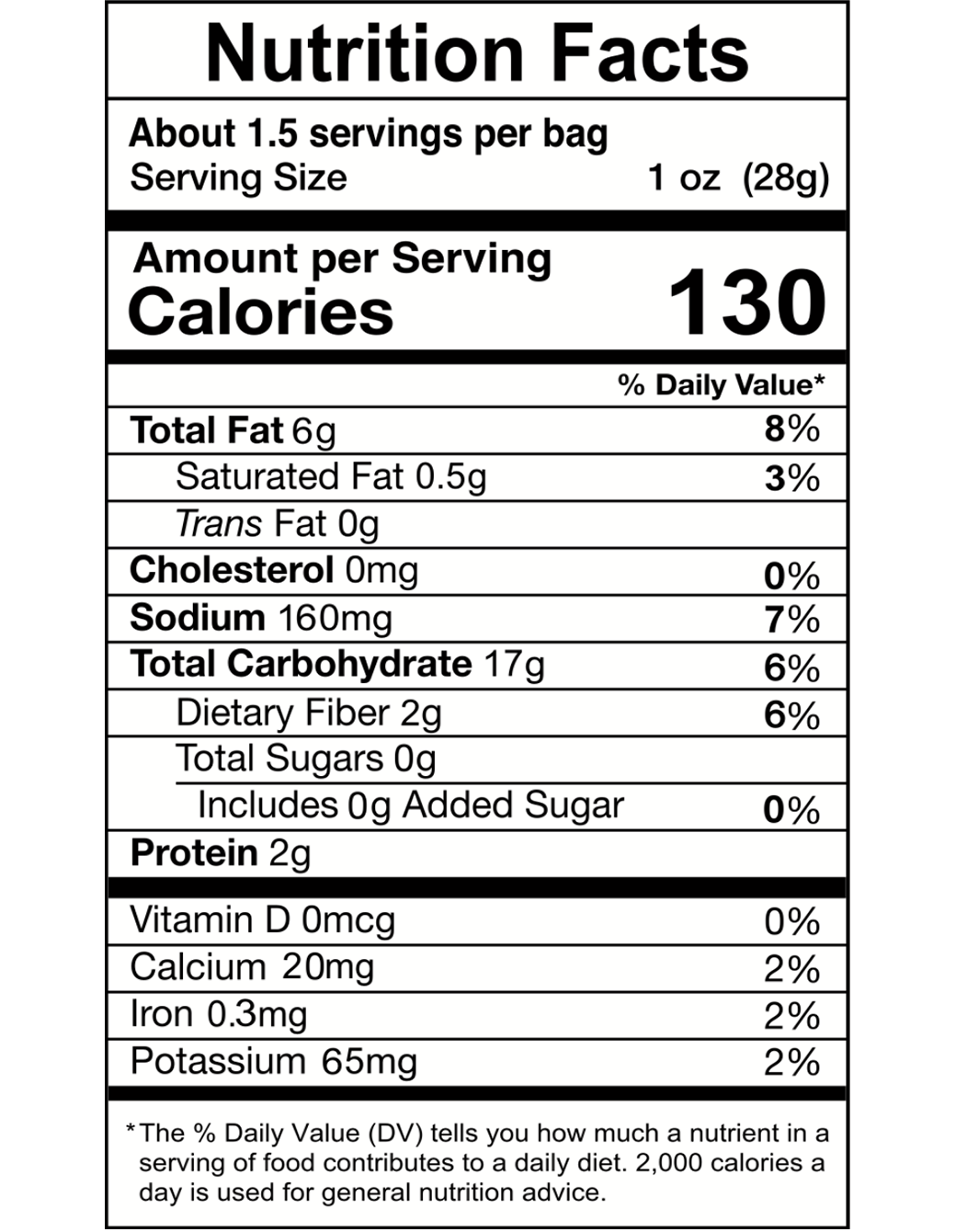 Nutrition facts for Organic Blue Corn “Sea Salt” Tortilla Chip - 24 Pack / 1.5 oz