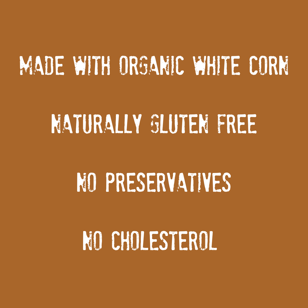 Text on a brown background reads: Made with organic white corn, these Mi Niña Tortilla Cinnamon “Churros” Tortilla Chips are naturally gluten free, with no preservatives and no cholesterol.
