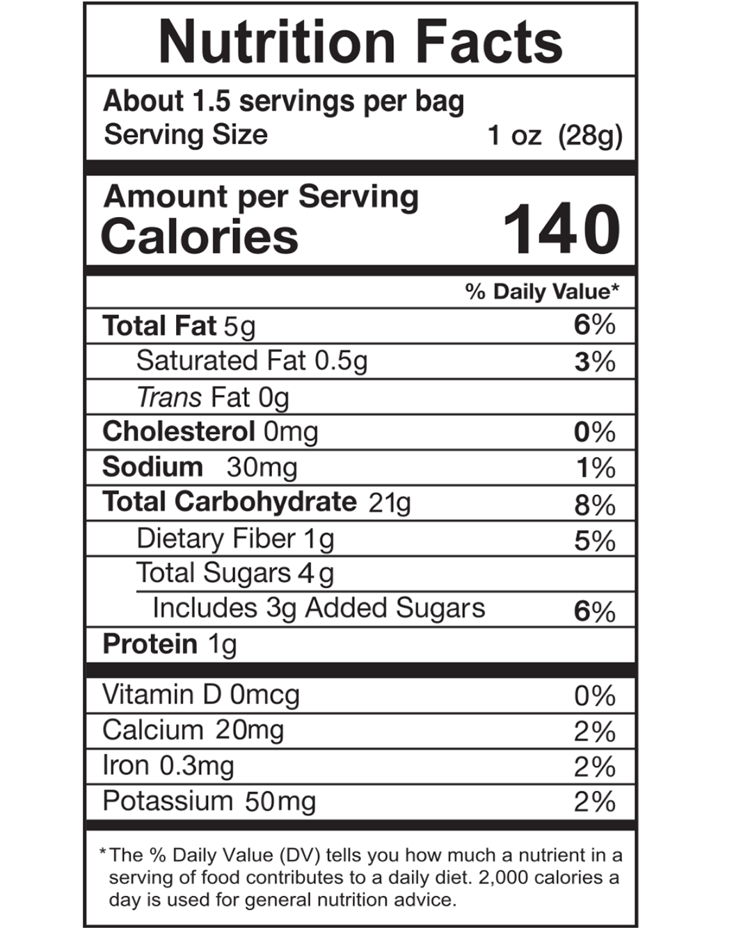 Nutrition facts for Cinnamon “Churros” Tortilla Chip - 24 Pack / 1.5 oz