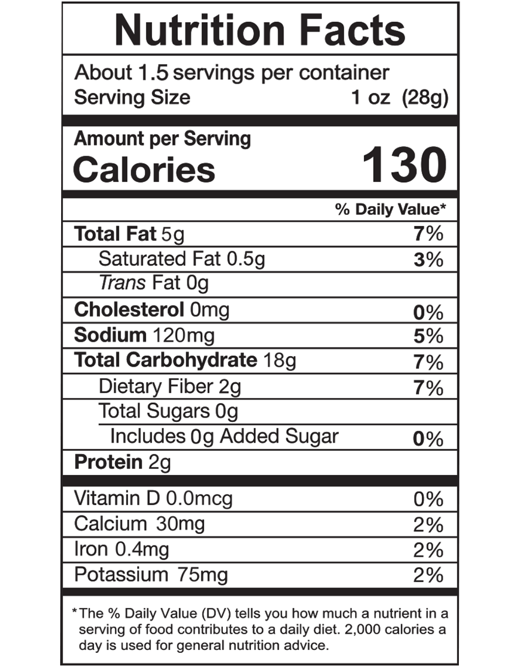 Nutrition facts for Organic Thin & Crispy Sea Salt – 24 Pack / 1.5 oz
