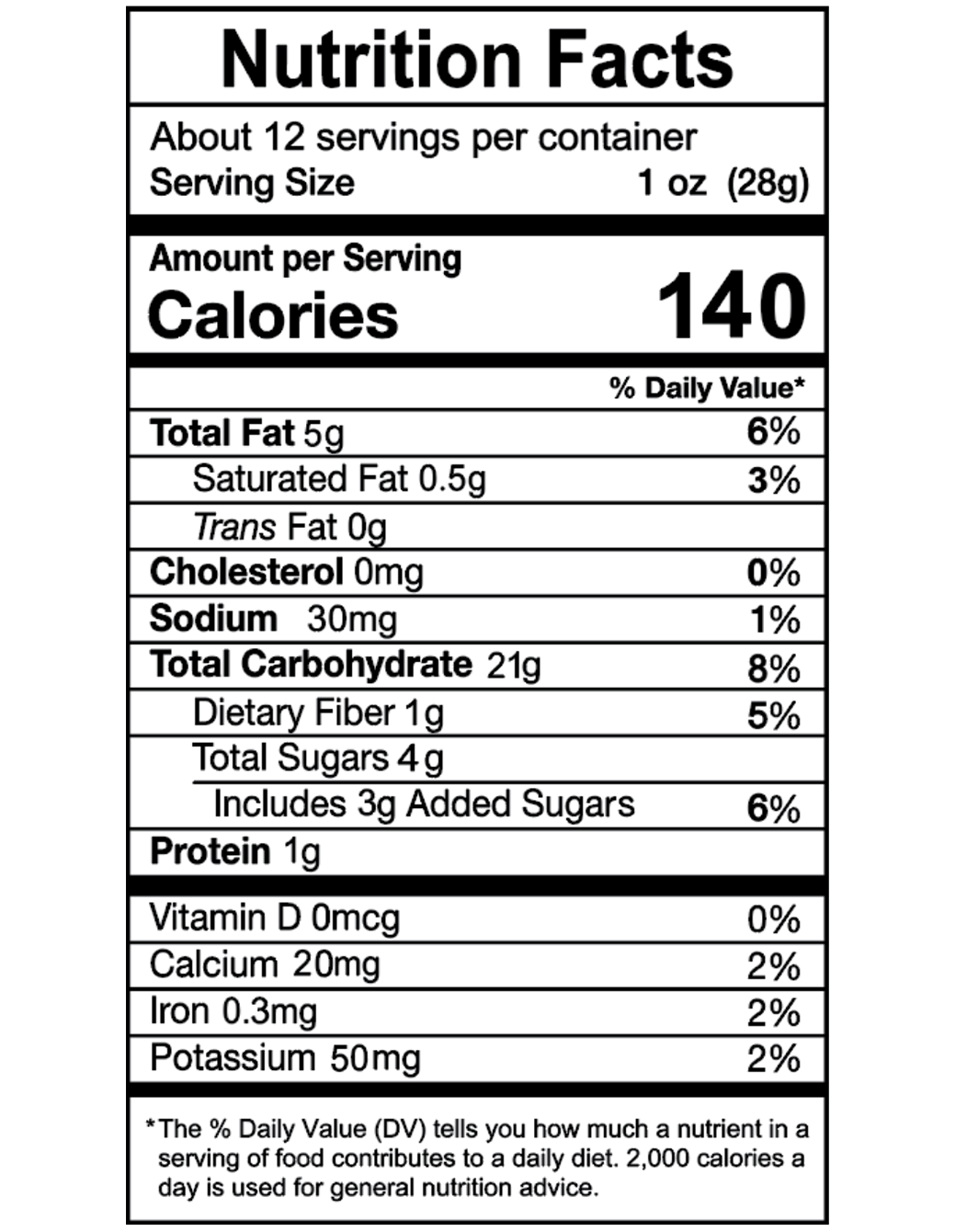 Nutrition facts for Cinnamon “Churros” Tortilla Chip - 9 Pack / 12 oz