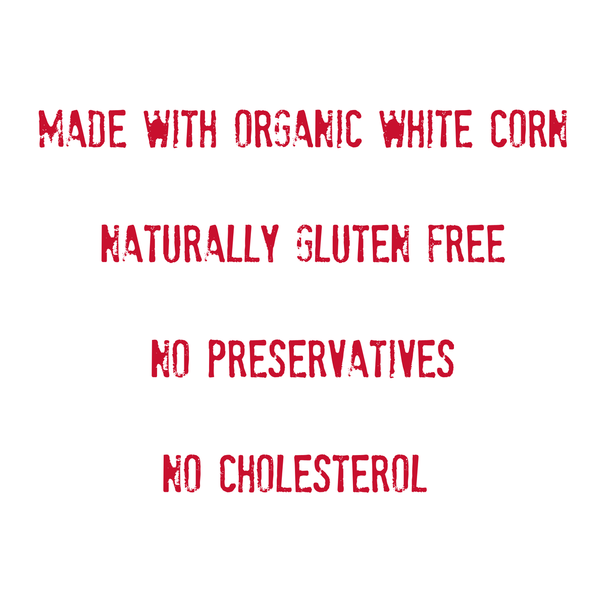 Sure! Here’s the rewritten sentence using your product data: Red text on white background reads: Made with organic white corn for our delicious Mi Niña Tortilla “Jalapeño Agave” Tortilla Chips. Naturally gluten free. No preservatives. No cholesterol. Comes in a 9 pack of 12 oz bags.