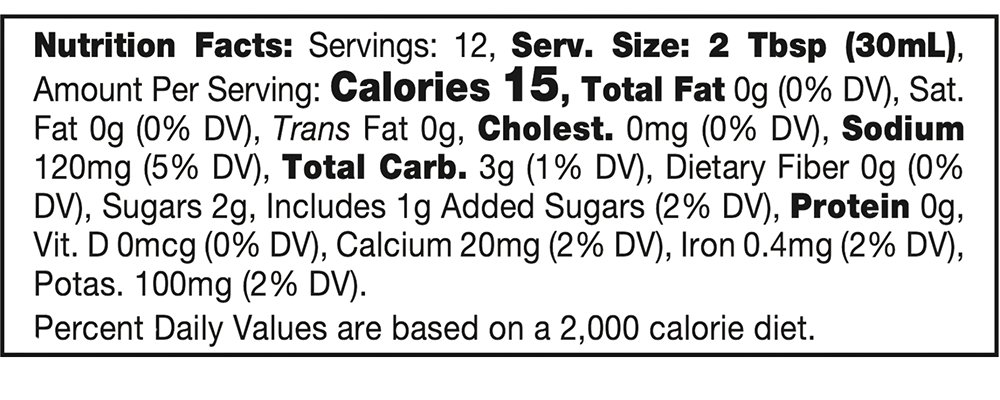 Nutrition facts for Medium Tomato Salsa – 6 Pack / 12.8 oz