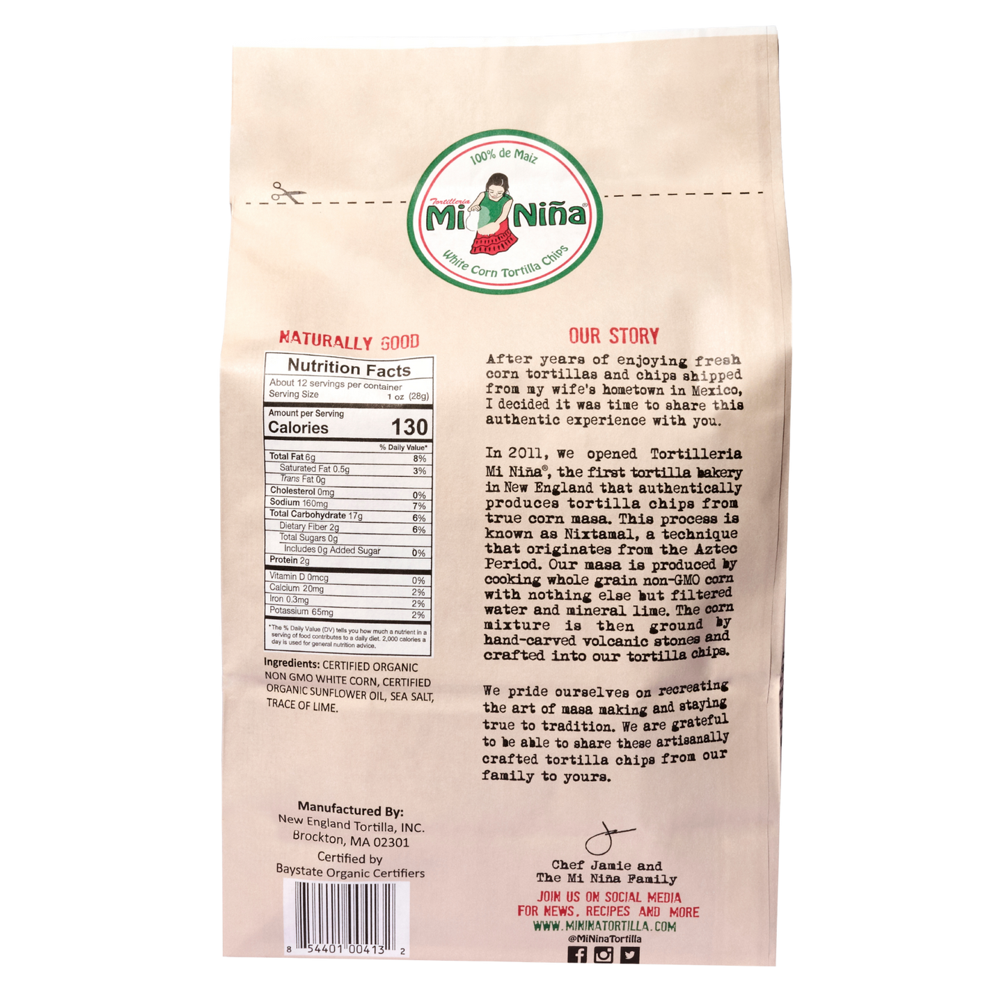 CASE - Organic “Sea Salt” White Corn Tortilla Chip-Mi Niña Tortilla