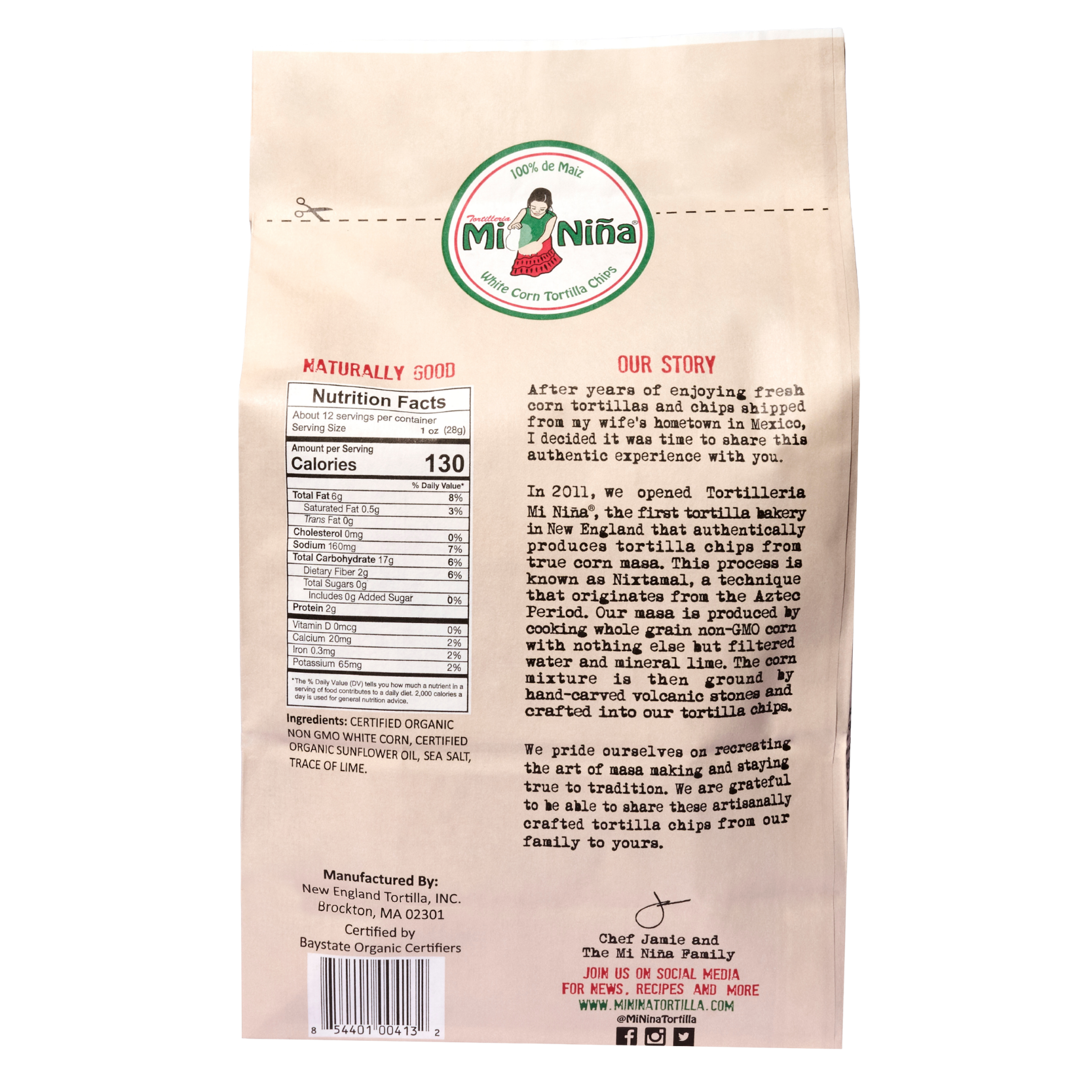 CASE - Organic “Sea Salt” White Corn Tortilla Chip-Mi Niña Tortilla