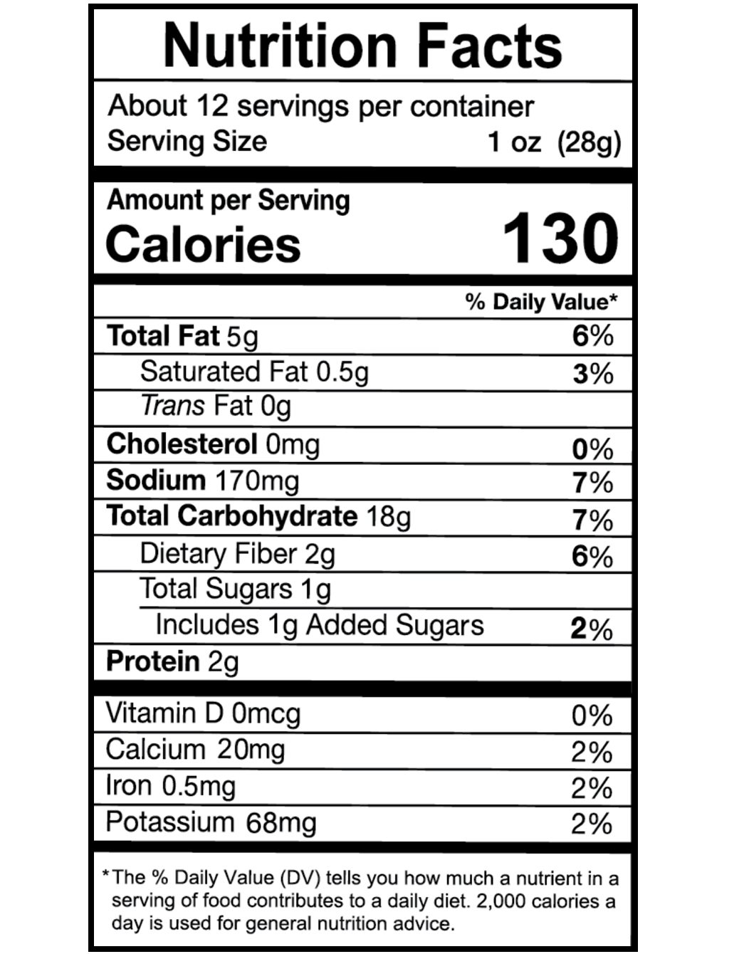 Nutrition facts for Pico de Gallo Tortilla Chips – 12 oz Bags (9-Pack)