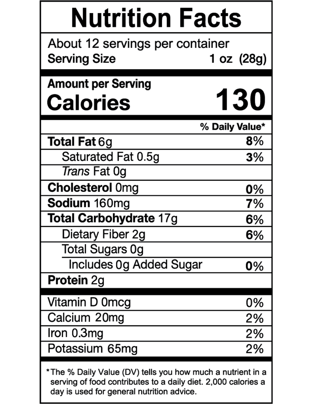 Nutrition facts for Organic “Sea Salt” White Corn Tortilla Chip - 9 Pack / 12 oz