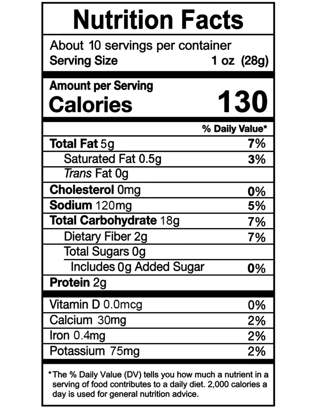 Nutrition facts for Organic Thin & Crispy Sea Salt Tortilla Chip – 9 Pack / 10 oz